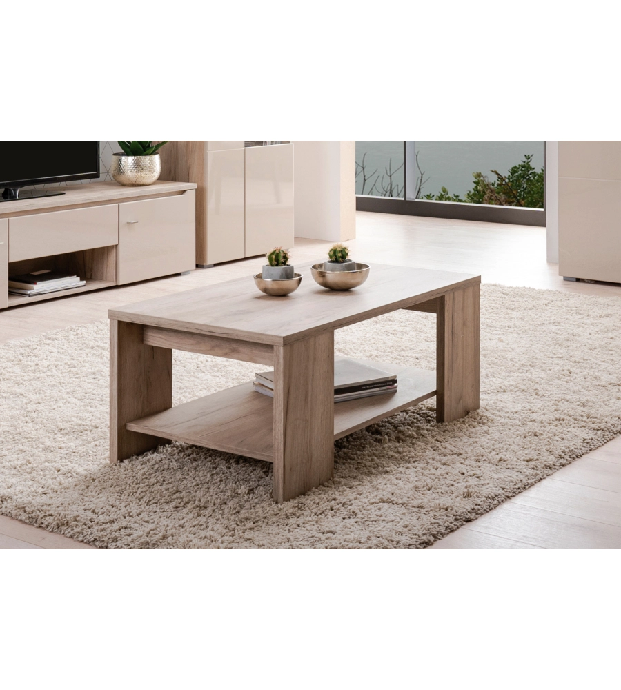 TAVOLINO DA CAFFE' CON RIPIANO IN QUERCIA, 90,5X50,5X41,5 CM